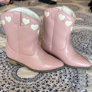 Lola and the boys Pink Heart Detail Girls' Cowboy Boots